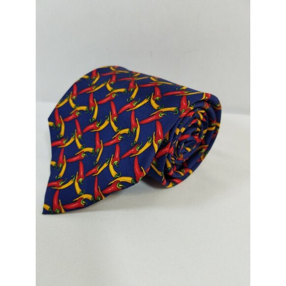 Lands End Men's Neck tie Chili Peppers Silk Novelty necktie Made in USA - Picture 5 of 6